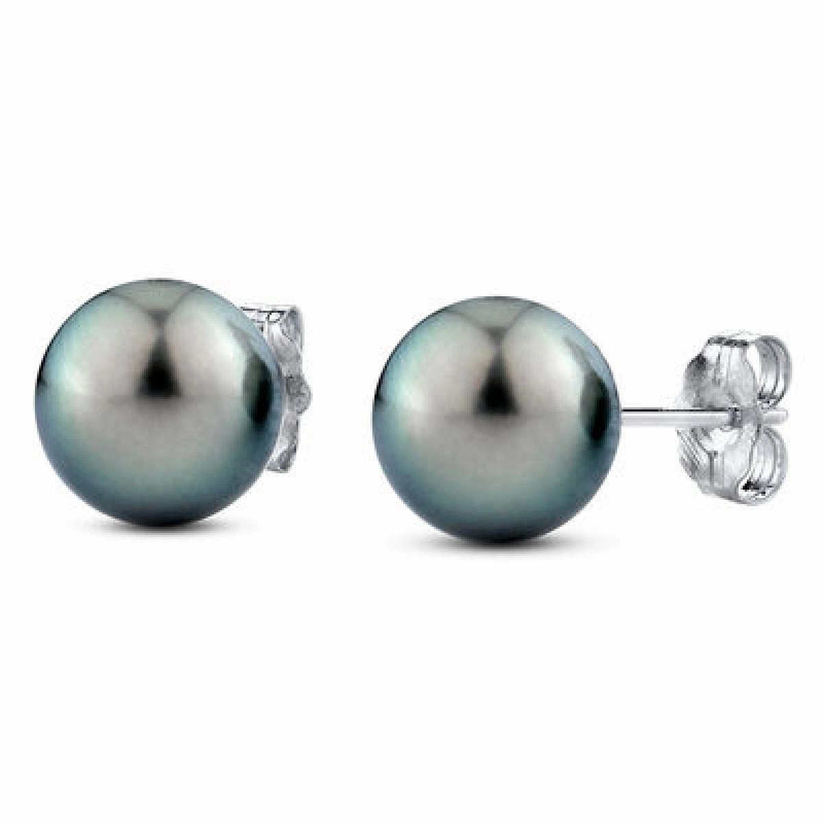 11mm Tahitian Cultured Pearl Stud Earrings in 14K White Gold Premium Embellishment