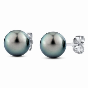11mm Tahitian Cultured Pearl Stud Earrings in 14K White Gold Premium Embellishment