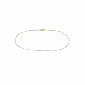 14k Two-tone White and Yellow Gold Satellite Bead Curb Chain Anklet Ankle Bracelet Trendy Gifts Flawless Glow