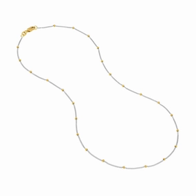 Distinctive Highlight Multi Purpose 14k Two-tone White and Yellow Gold Satellite Bead Curb Chain Necklace