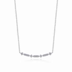14K White Gold Curved Geometric Diamond Bar Necklace Chic Accessory