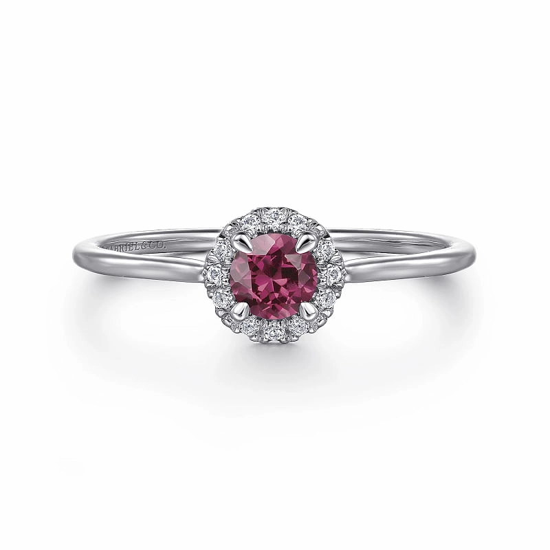 Delicate Pop Minimal Sparkle 14K White Gold Pink Tourmaline and Diamond Halo Promise Ring