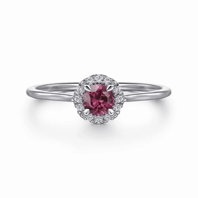 Delicate Pop Minimal Sparkle 14K White Gold Pink Tourmaline and Diamond Halo Promise Ring