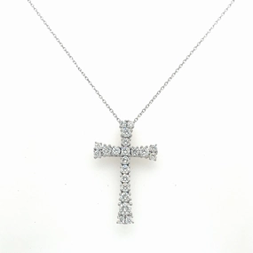 14K White Gold Round Shape Diamond Cross Necklace (1.00ctw) Forever Item