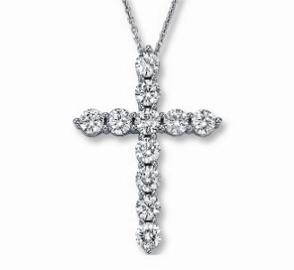Rural Chic 14K White Gold Round Shape Diamond Cross Necklace (1.00ctw)