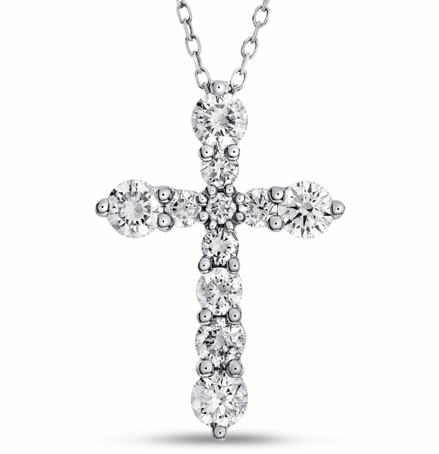 Simple Elegance 14K White Gold Round Shape Diamond Cross Necklace (1.50ctw)