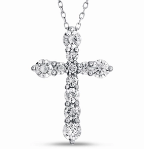 Simple Elegance 14K White Gold Round Shape Diamond Cross Necklace (1.50ctw)