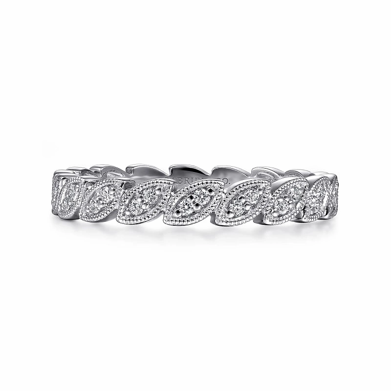 Polished Spark 14K White Gold Scalloped Marquise Stackable Diamond Ring