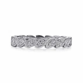 Polished Spark 14K White Gold Scalloped Marquise Stackable Diamond Ring