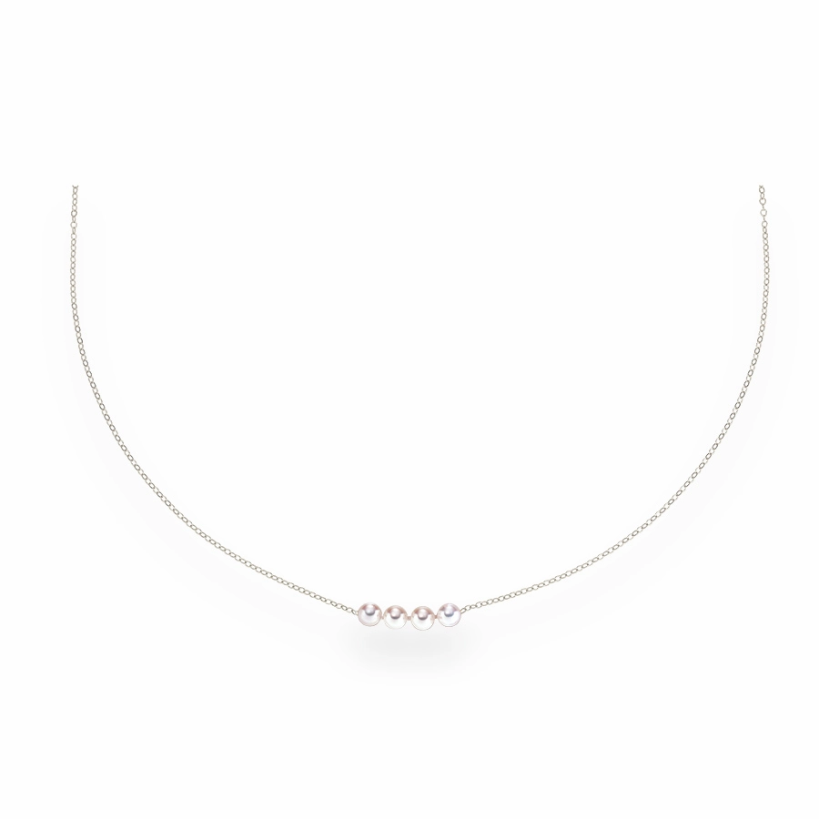 14K White Gold Uniform Add a Cultured Pearl Necklace Evening Feature Petite Edge