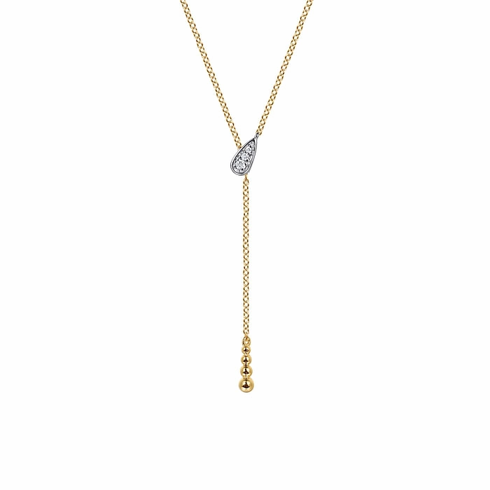 Luxury Detail 14K White Yellow Gold Bujukan And Diamond Y Necklace