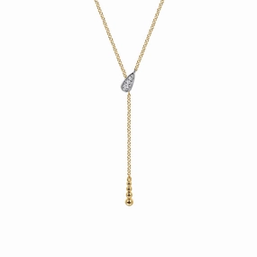 Luxury Detail 14K White Yellow Gold Bujukan And Diamond Y Necklace