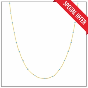 Luxury Highlight Luxury Touch Design 14K Yellow Gold and Baby Blue Enamel Bead Saturn Chain Necklace