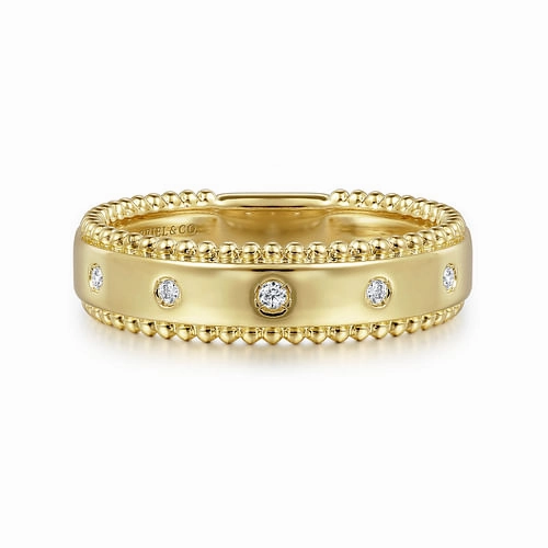 14K Yellow Gold Bujukan Diamond Bezel Wide Stackable Ladies Ring Sparkling Touch