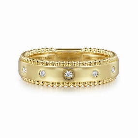 14K Yellow Gold Bujukan Diamond Bezel Wide Stackable Ladies Ring Sparkling Touch