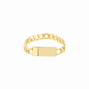 14k Yellow Gold Curb Chain Ring with Plain ID Plate Tag Night Mood Unique Edge