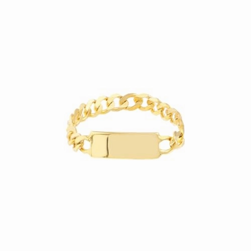 14k Yellow Gold Curb Chain Ring with Plain ID Plate Tag Night Mood Unique Edge