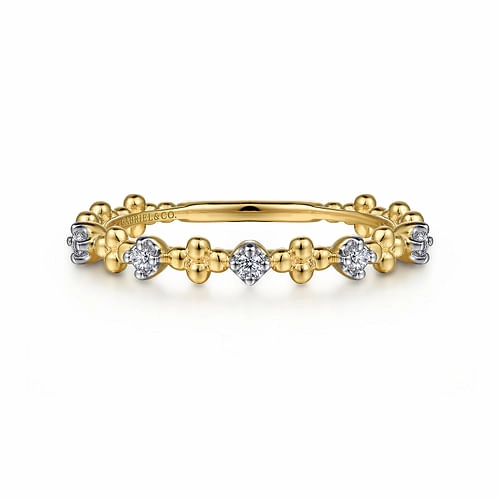 14K Yellow Gold Diamond and Bujukan Bead Station Stackable Ring Distinctive Sparkle Exquisite Shine Finish