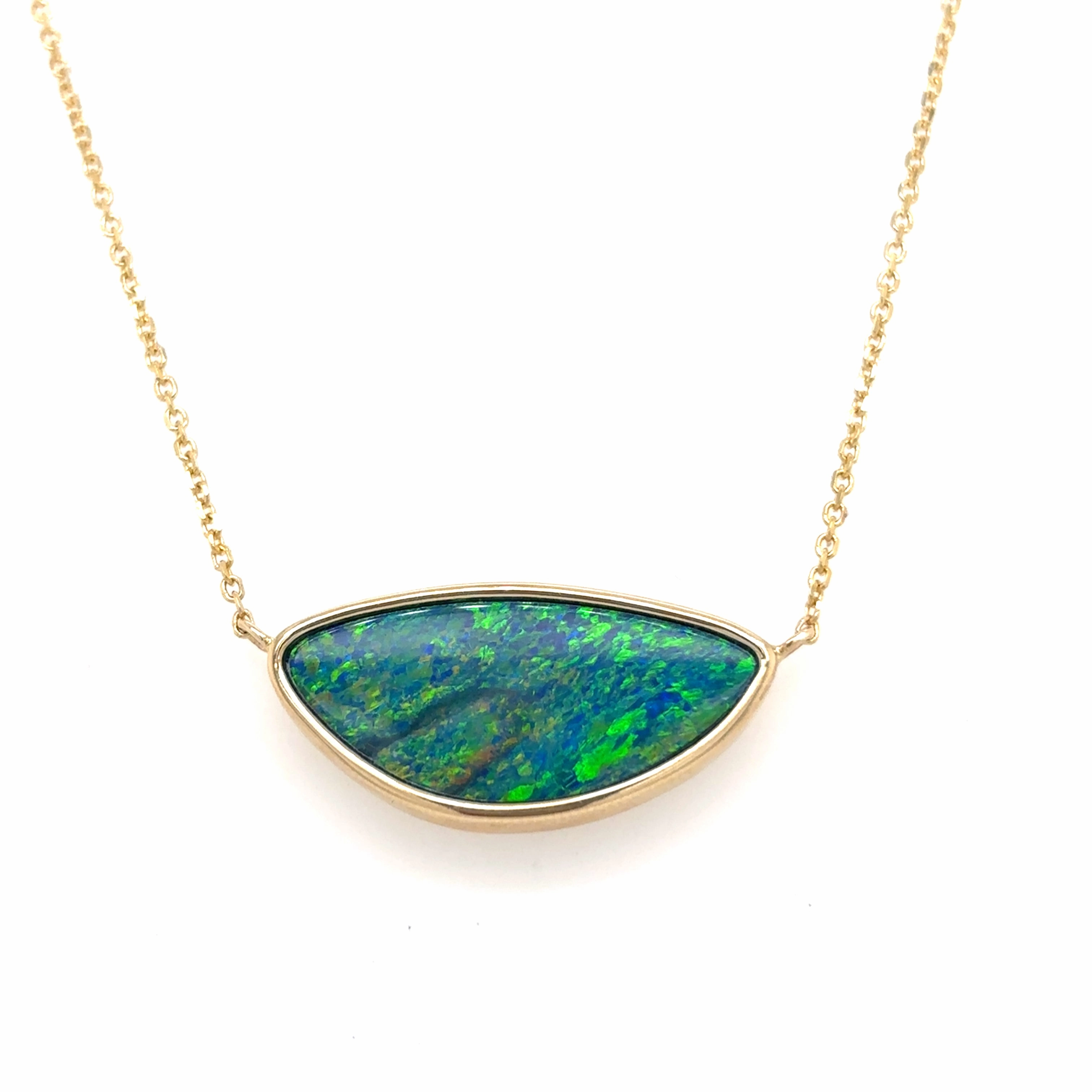 Modern Detail 14K Yellow Gold Fancy Shape Opal Bezel Pendant