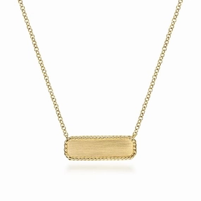 Outdoor Event 14K Yellow Gold Rectangular ID Pendant Necklace with Twisted Rope Frame