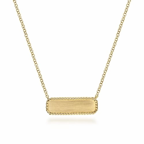 Outdoor Event 14K Yellow Gold Rectangular ID Pendant Necklace with Twisted Rope Frame