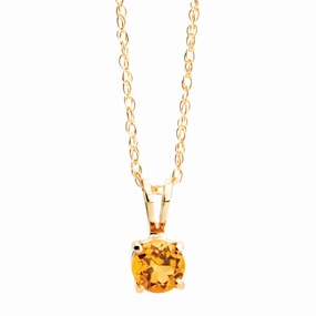 14K Yellow Gold Round Shape Citrine Solitaire Pendant with a 14K Yellow Gold Link Necklace Child Friendly Item Modern Fashion