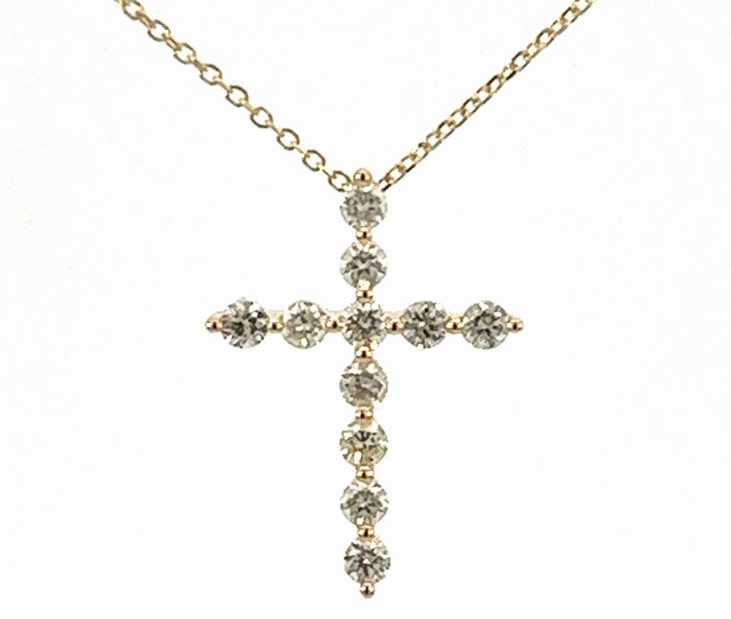 14K Yellow Gold Round Shape Diamond Cross Necklace (.50ctw) Classic Style Ideal Accessory