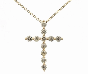14K Yellow Gold Round Shape Diamond Cross Necklace (.50ctw) Classic Style Ideal Accessory