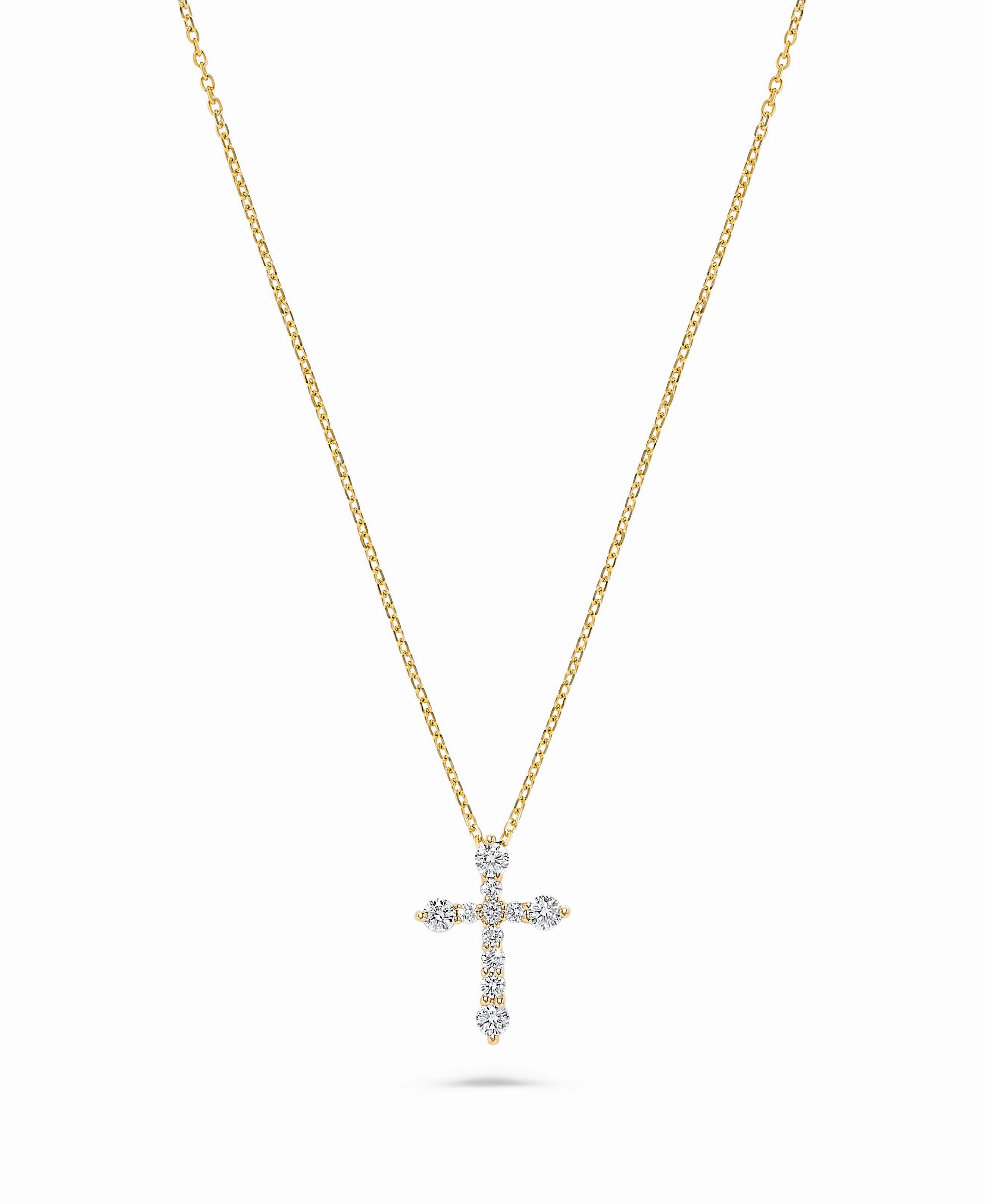 Global Item On Trend 14K Yellow Gold Round Shape Diamond Cross Pendant (.25ctw)