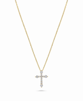 Global Item On Trend 14K Yellow Gold Round Shape Diamond Cross Pendant (.25ctw)