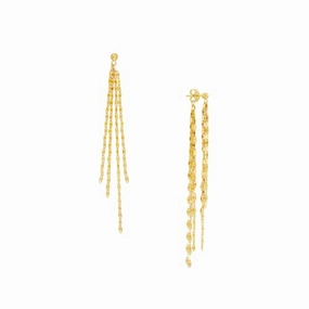 14K Yellow Gold Tassel Fringe Hammered Forzentina Chain Earrings Bright Highlight Autumn Glow