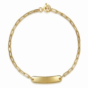 Timeless Finish 14K Yellow Plain Gold Hollow Paperclip Chain Personalized ID Bracelet