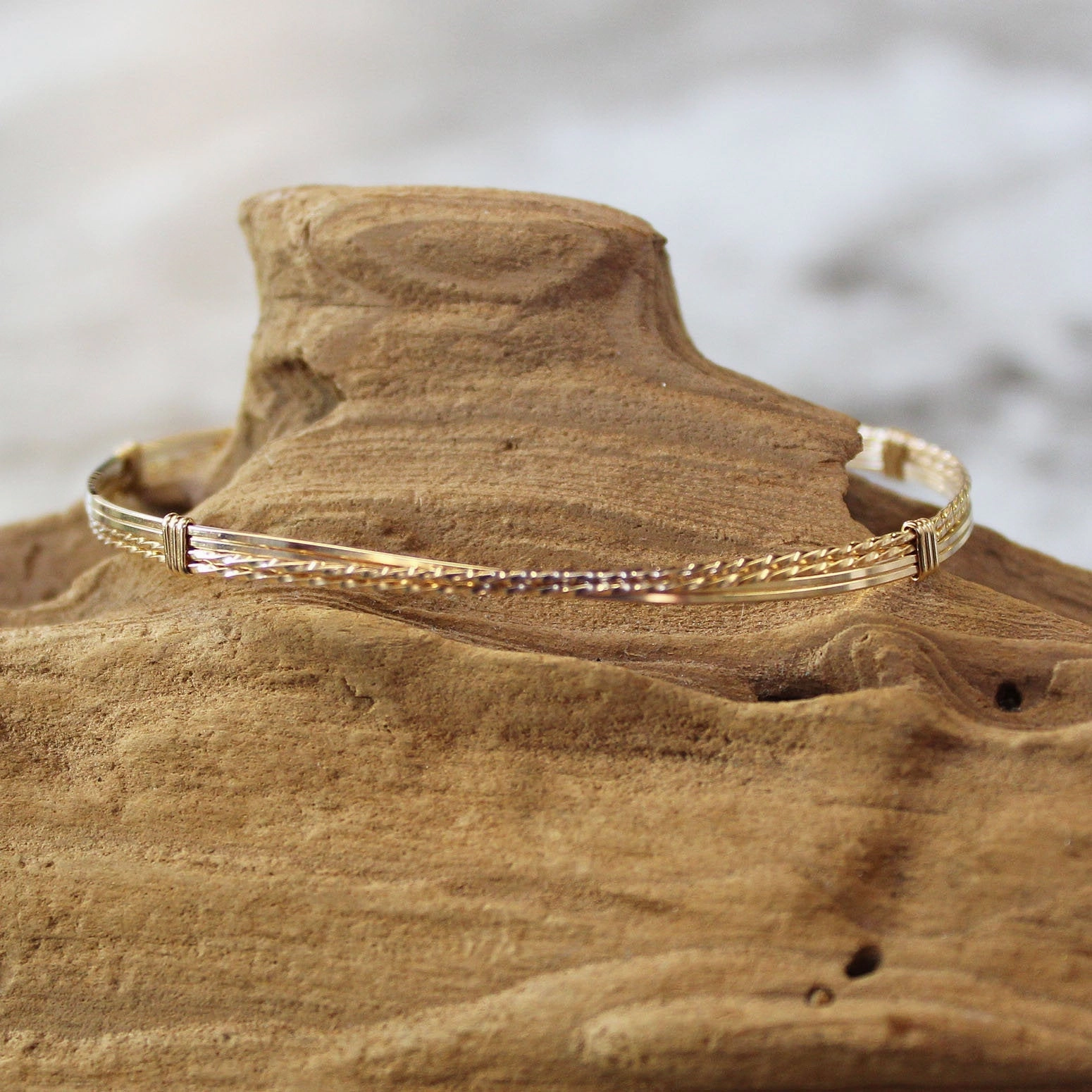 Eco-Friendly Choice Always Clear 14kt Gold Filled Crossover Wire Wrapped Stackable Bracelet  SSTTco
