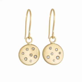 Glittering Style 18k Gold Scattered Diamond Disc Earrings - 18ky Gold   Reclaimed Diamonds