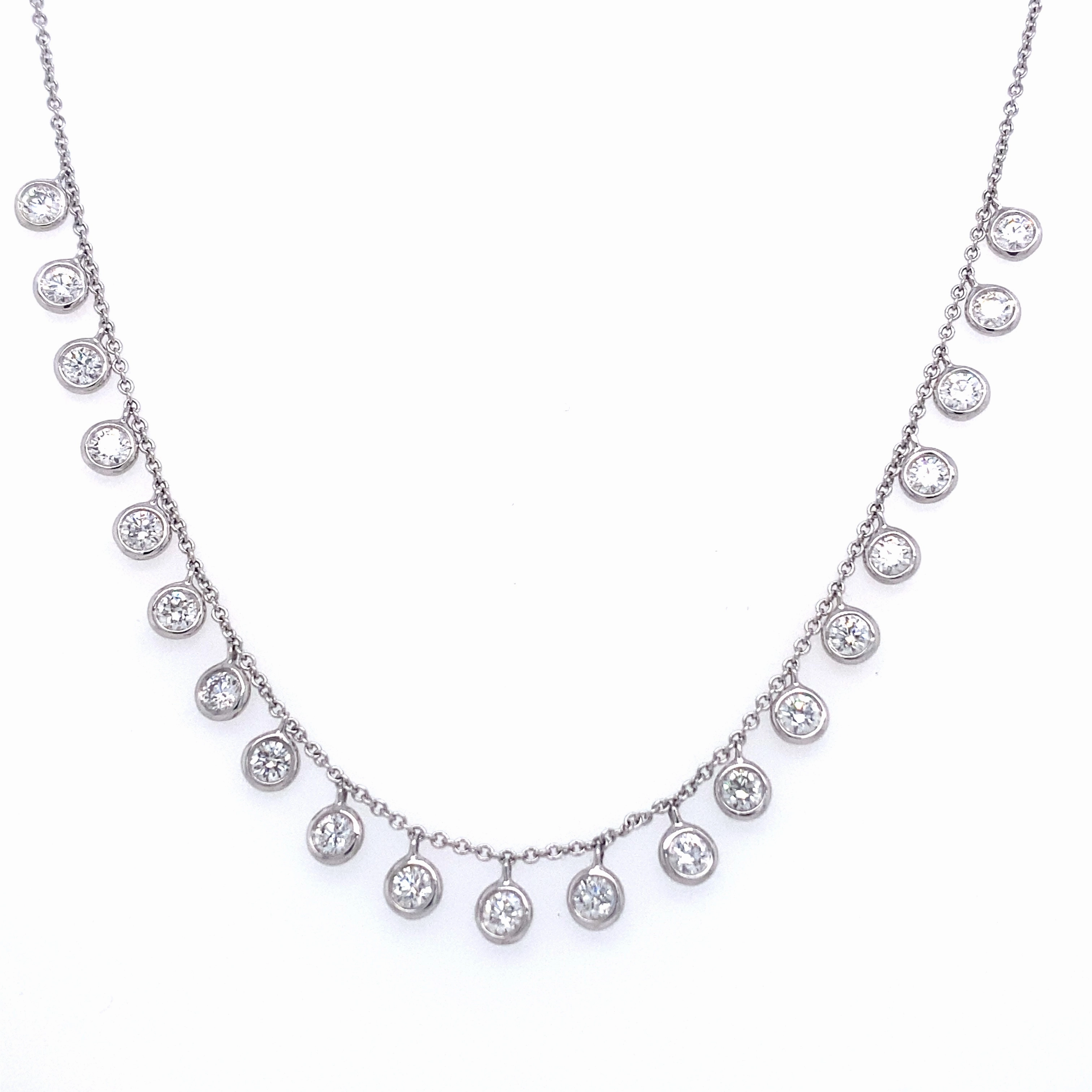 18K White Gold Round Diamond Bezel Station Necklace (2.20ctw) Attractive Style
