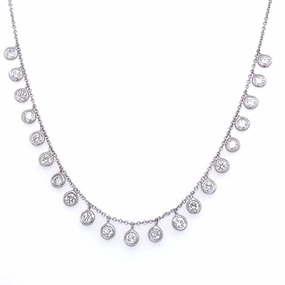 18K White Gold Round Diamond Bezel Station Necklace (2.20ctw) Attractive Style