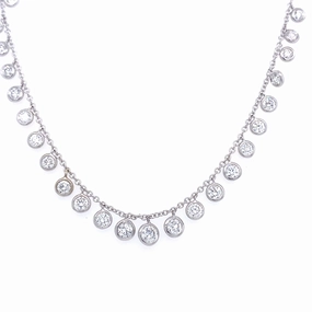 Superb Ornament 18K White Gold Round Diamond Bezel Station Necklace (3.43ctw)