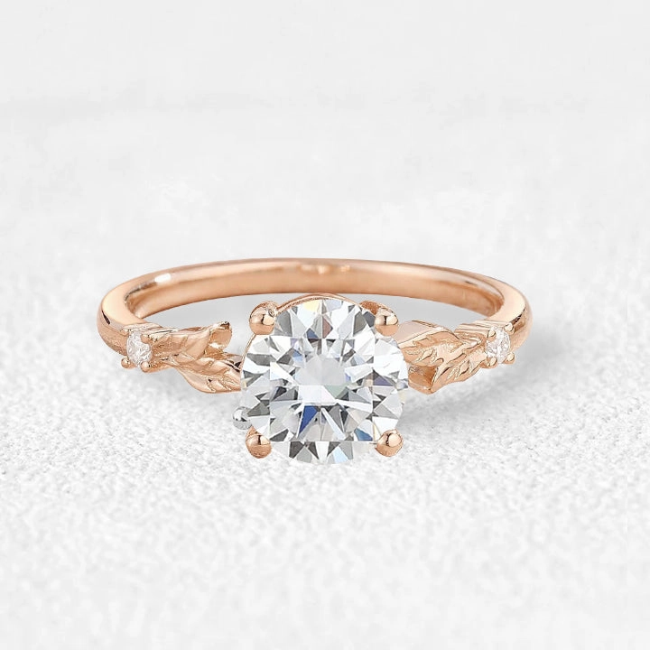 Fashion Element 1.0ct Round Cut Moss Agate Cute Leafy Engagement Ring