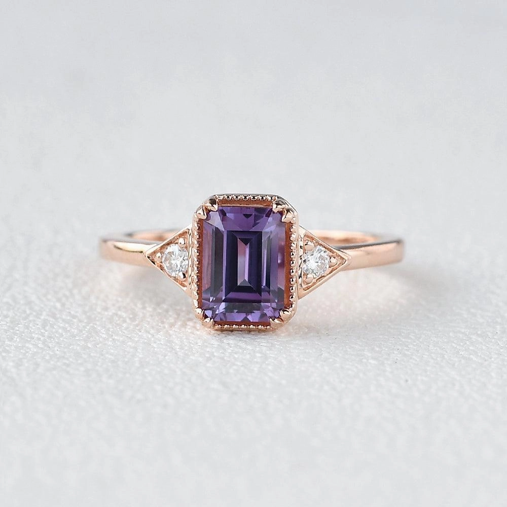 1.5ct Emerald Cut Amethyst Geometric Ring Radiant Pieces