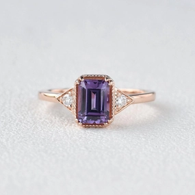 1.5ct Emerald Cut Amethyst Geometric Ring Radiant Pieces
