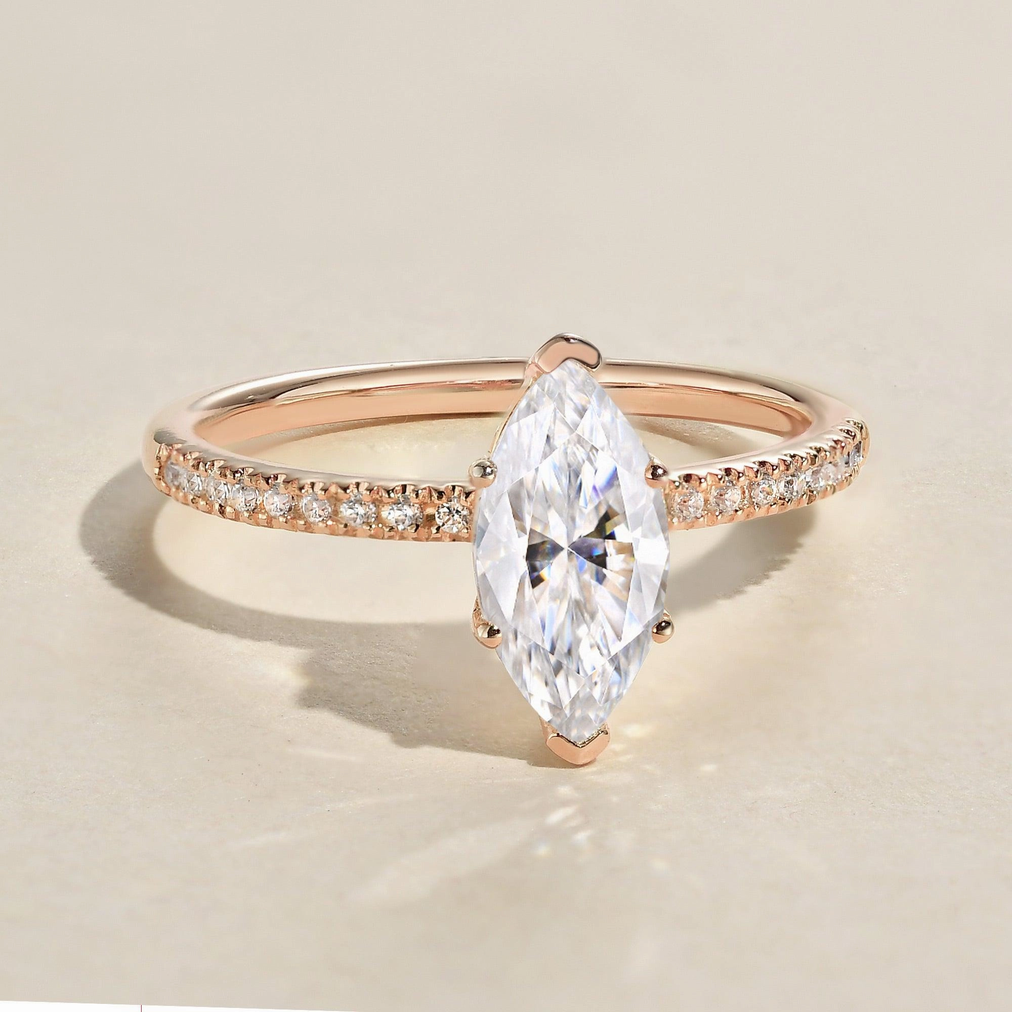 Brunch Outfit Night Feature 1.5ct Marquise Moissanite Pave Classic Solitaire Engagement Ring