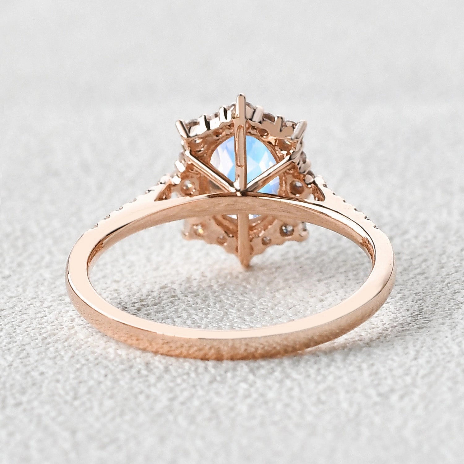 1.5ct Oval Moonstone Cluster Halo Ring Luxurious Style Distinctive Style