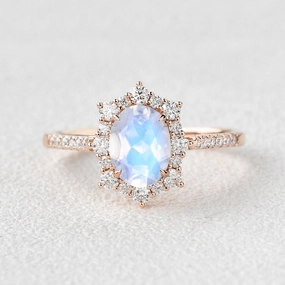 1.5ct Oval Moonstone Cluster Halo Ring Vibrant Feel