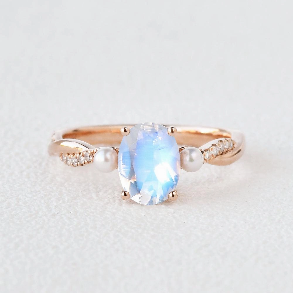 1.5ct Oval Moonstone Twist Three-stone Ring Everyday Accent