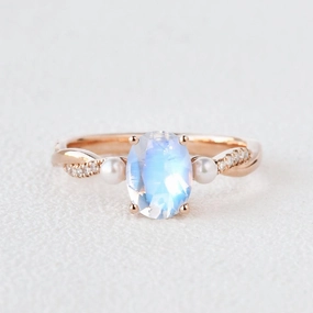 1.5ct Oval Moonstone Twist Three-stone Ring Everyday Accent