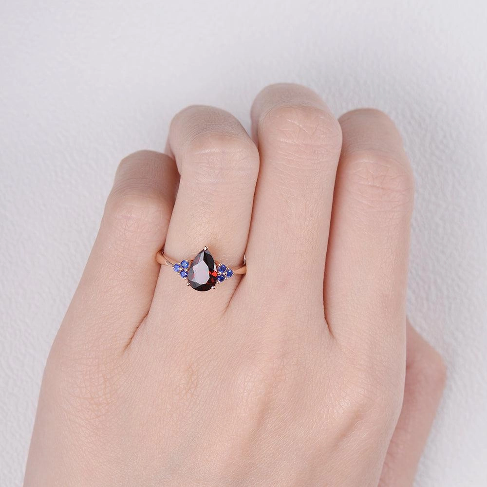 1.5ct Pear Shaped Garnet Rose Gold Ring Weekend Sparkle Wedding Ensemble