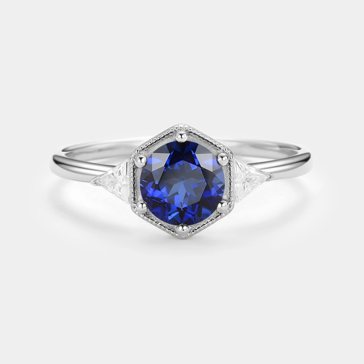 1.5ct Round Cut Sapphire Geometric Ring Sculpted Shape
