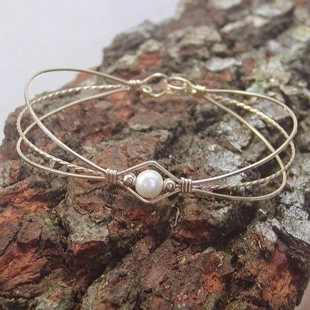 1-Bead Freshwater Pearl Gold Filled Wire Wrapped Bracelet Memorable Amalgamations