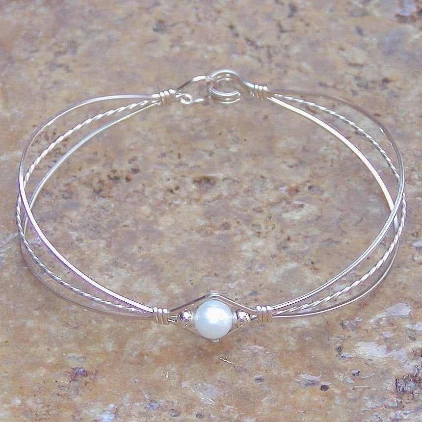 1-Bead Freshwater Pearl Gold Filled Wire Wrapped Bracelet Family Vision