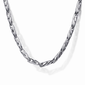 22" 925 Sterling Silver Hollow Men's Link Chain Necklace Modern Pair